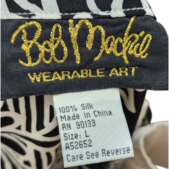 Bob Mackie Wearable Art Women's Silk Blouse Tunic Black Floral Cheongsam Button - Picture 7 of 12